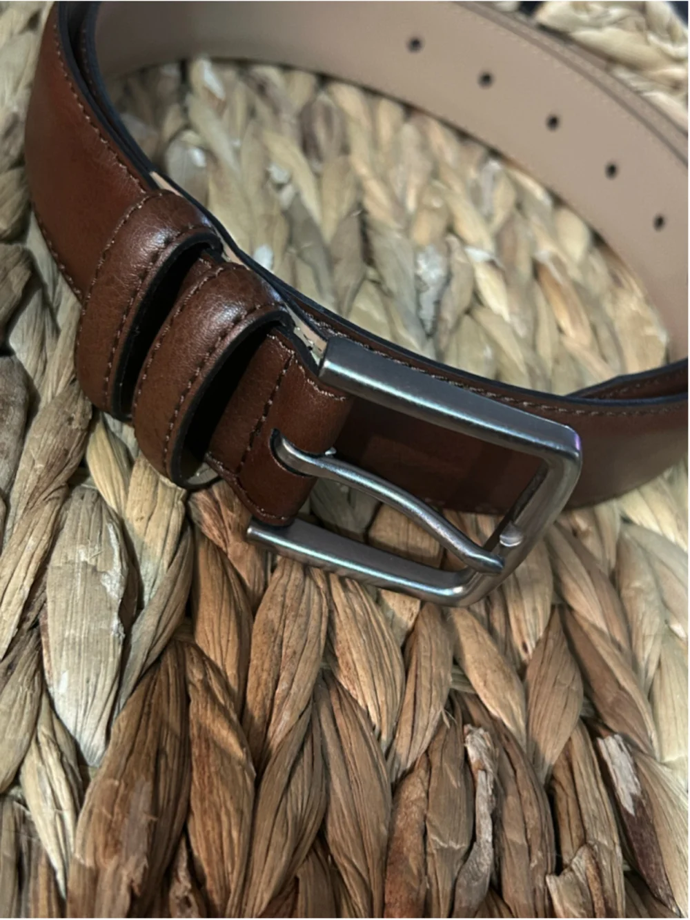 Men's Unbranded Brown Leather Belt, One Size, Silver Buckle